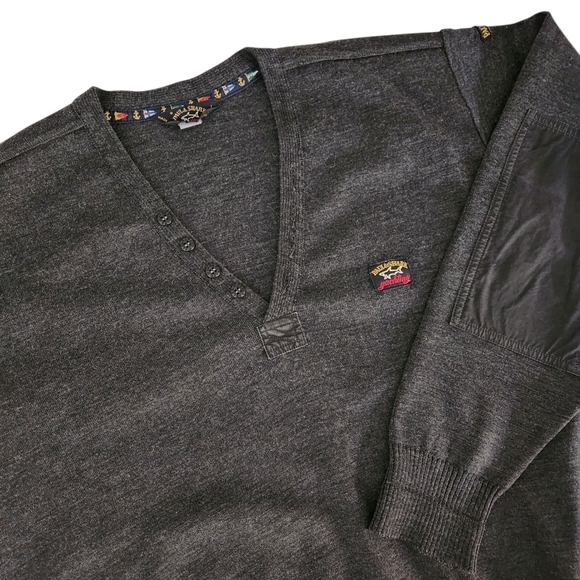 Paul & Shark Other - PAUL & SHARK dark gray knit v-neck sweater pullover large